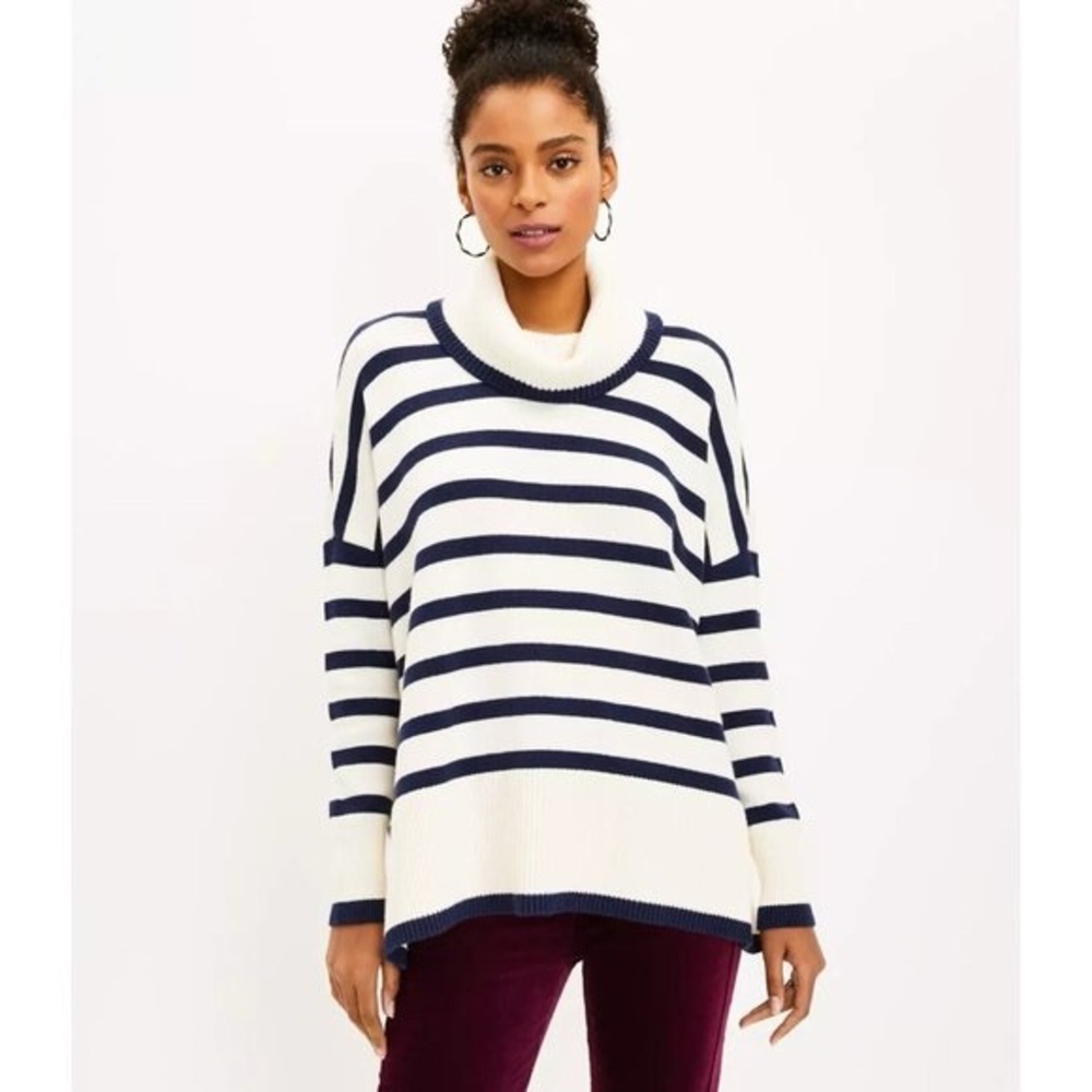 Loft Striped Turtleneck Poncho Sweater large